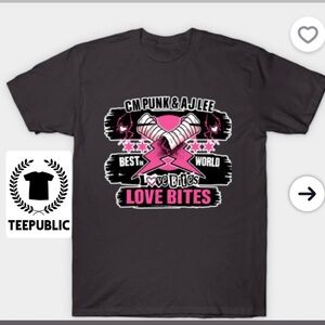 Women's-Tee Public graphic-Love Bites, AJ Lee & CM Punk WWE. Size XL